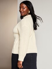 Lipsy Ivory White Curve Cosy High Neck Rib Cable Knitted Jumper - Image 2 of 4
