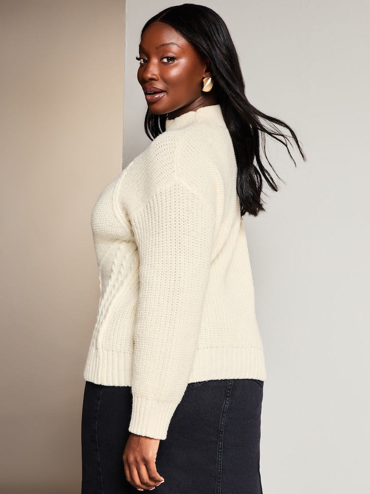 Lipsy Ivory White Curve Cosy High Neck Rib Cable Knitted Jumper - Image 2 of 4