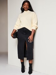 Lipsy Ivory White Curve Cosy High Neck Rib Cable Knitted Jumper - Image 3 of 4