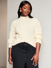 Lipsy Ivory White Curve Cosy High Neck Rib Cable Knitted Jumper - Image 4 of 4