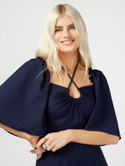 Little Mistress Blue Cross Neck Midi Dress - Image 3 of 4
