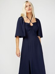 Little Mistress Blue Cross Neck Midi Dress - Image 4 of 4