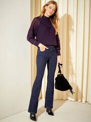 Friends Like These Plum Purple Long Sleeve Lace High Neck Victorianna Blouse - Image 2 of 4
