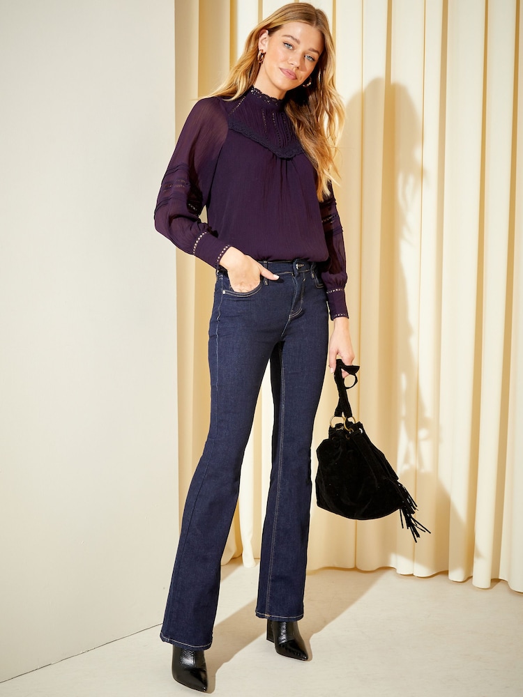 Friends Like These Plum Purple Long Sleeve Lace High Neck Victorianna Blouse - Image 2 of 4 Friends Like These Plum Purple Long Sleeve Lace High Neck Victorianna Blouse - Image 2 of 4