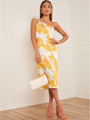 Chi Chi London Yellow & White One Shoulder Midi Dress - Image 1 of 4