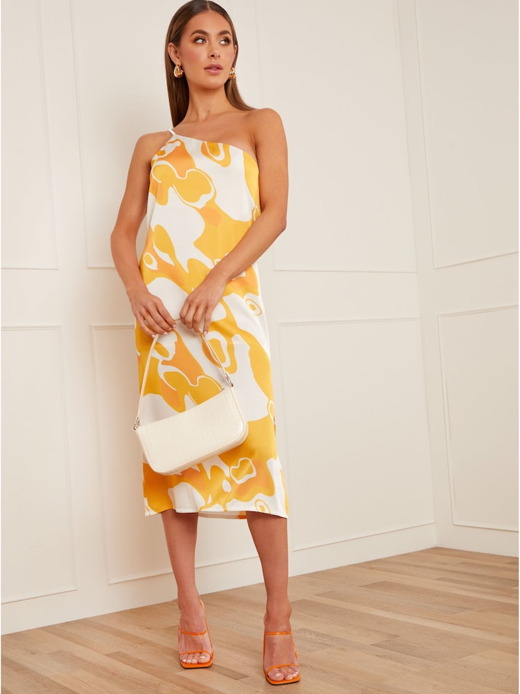Chi Chi London Yellow & White One Shoulder Midi Dress - Image 4 of 4