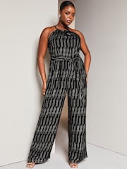 Lipsy Black Curve Metallic Halter Neck Jumpsuit - Image 1 of 4