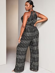Lipsy Black Curve Metallic Halter Neck Jumpsuit - Image 2 of 4
