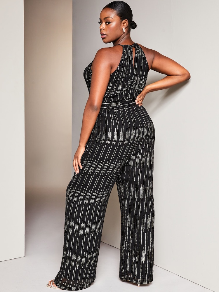 Lipsy Black Curve Metallic Halter Neck Jumpsuit - Image 2 of 4 Lipsy Black Curve Metallic Halter Neck Jumpsuit - Image 2 of 4