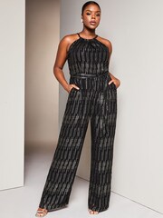 Lipsy Black Curve Metallic Halter Neck Jumpsuit - Image 3 of 4