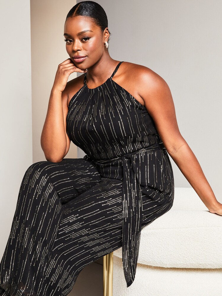 Lipsy Black Curve Metallic Halter Neck Jumpsuit - Image 4 of 4 Lipsy Black Curve Metallic Halter Neck Jumpsuit - Image 4 of 4
