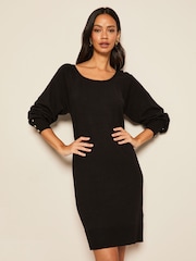 Friends Like These Black Button Cuff Knitted Scoop Neck Jumper Dress - Image 1 of 4