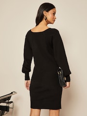 Friends Like These Black Button Cuff Knitted Scoop Neck Jumper Dress - Image 2 of 4