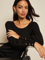 Friends Like These Black Button Cuff Knitted Scoop Neck Jumper Dress - Image 4 of 4