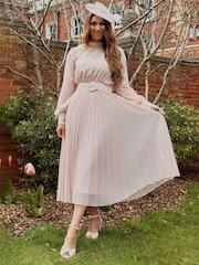 Style Cheat Pink X Luisa Zissman Angelina Belted Pleated Maxi Dress - Image 1 of 4