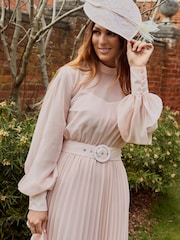 Style Cheat Pink X Luisa Zissman Angelina Belted Pleated Maxi Dress - Image 2 of 4