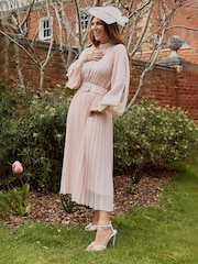 Style Cheat Pink X Luisa Zissman Angelina Belted Pleated Maxi Dress - Image 3 of 4