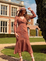 Style Cheat Brown X Luisa Zissman Bambie Ruched Midi Dress - Image 1 of 5