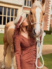 Style Cheat Brown X Luisa Zissman Bambie Ruched Midi Dress - Image 4 of 5