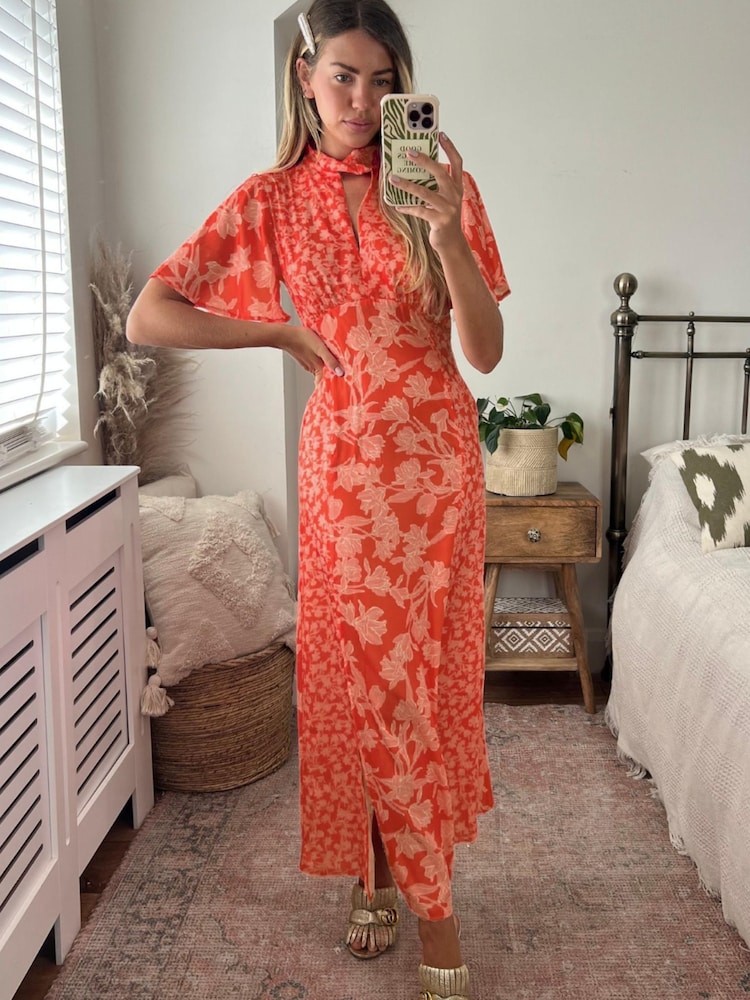 Style Cheat Orange Bonnie Twist Neck Dress - Image 1 of 4 Style Cheat Orange Bonnie Twist Neck Dress - Image 1 of 4