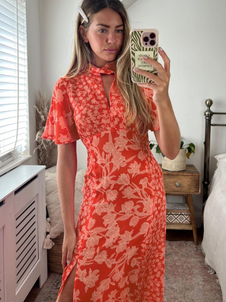 Style Cheat Orange Bonnie Twist Neck Dress - Image 4 of 4 Style Cheat Orange Bonnie Twist Neck Dress - Image 4 of 4