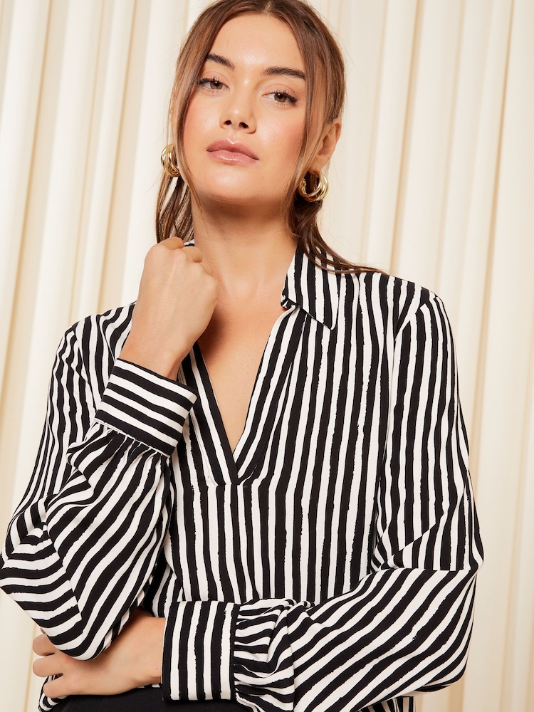 Friends Like These Black/White Long Sleeve V Neck Shirt - Image 1 of 4