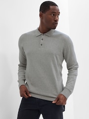 Gap Grey Knit Long Sleeve Polo Shirt - Image 1 of 1