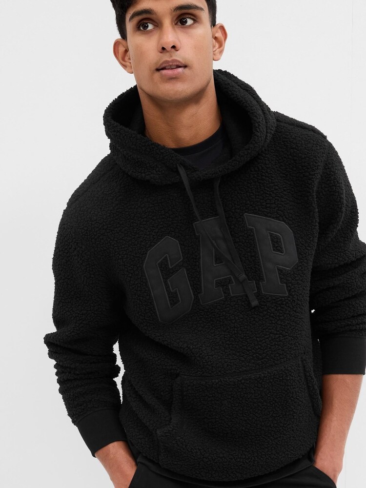 Gap Black Logo Sherpa Long Sleeve Hoodie - Image 1 of 2