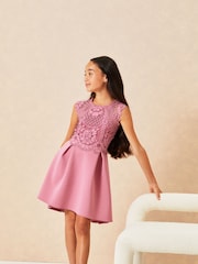 Lipsy Pink Lace Bodice Occasion Dress - Image 2 of 4