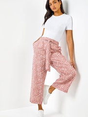 Roman Pink Ditsy Floral Print Waist Tie Culottes - Image 1 of 4