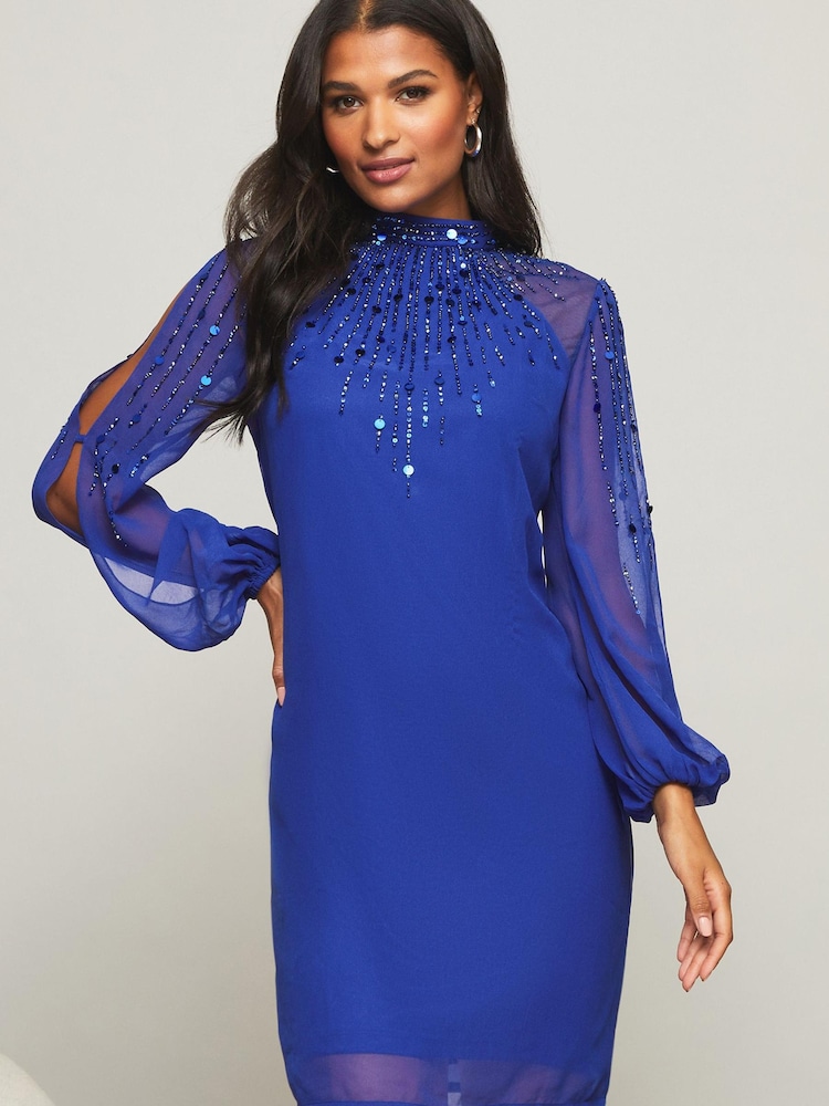 Lipsy Blue Regular Embellished Long Sleeve Shift Dress - Image 1 of 4 Lipsy Blue Regular Embellished Long Sleeve Shift Dress - Image 1 of 4