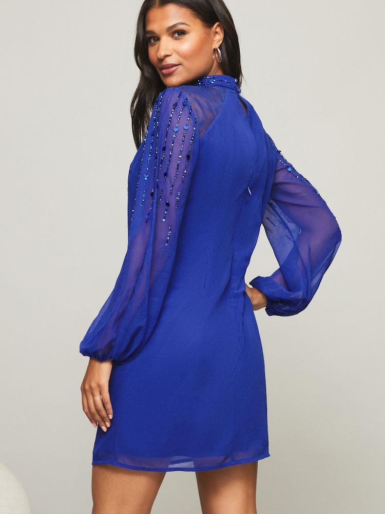 Lipsy Blue Regular Embellished Long Sleeve Shift Dress - Image 2 of 4 Lipsy Blue Regular Embellished Long Sleeve Shift Dress - Image 2 of 4