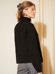 Friends Like These Black Cosy Roll Neck Rib Jumper - Image 4 of 4