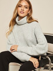 Friends Like These Grey Cosy Roll Neck Rib Jumper - Image 4 of 4