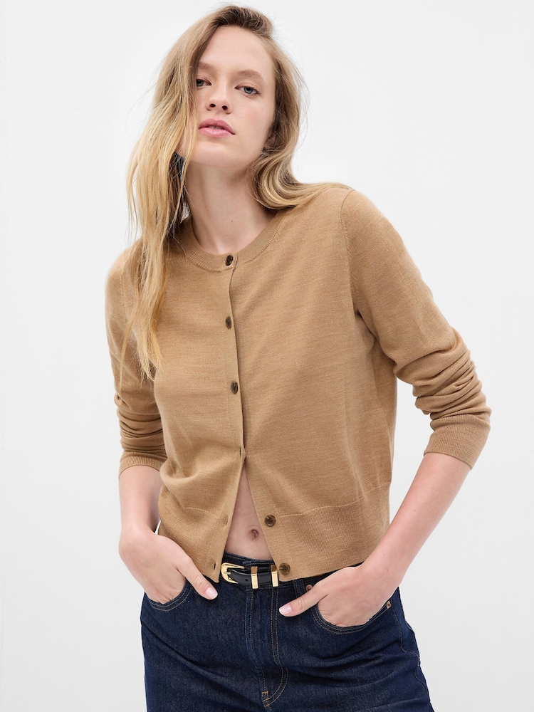 Gap Brown Merino Wool Short Cardigan - Image 1 of 2 Gap Brown Merino Wool Short Cardigan - Image 1 of 2