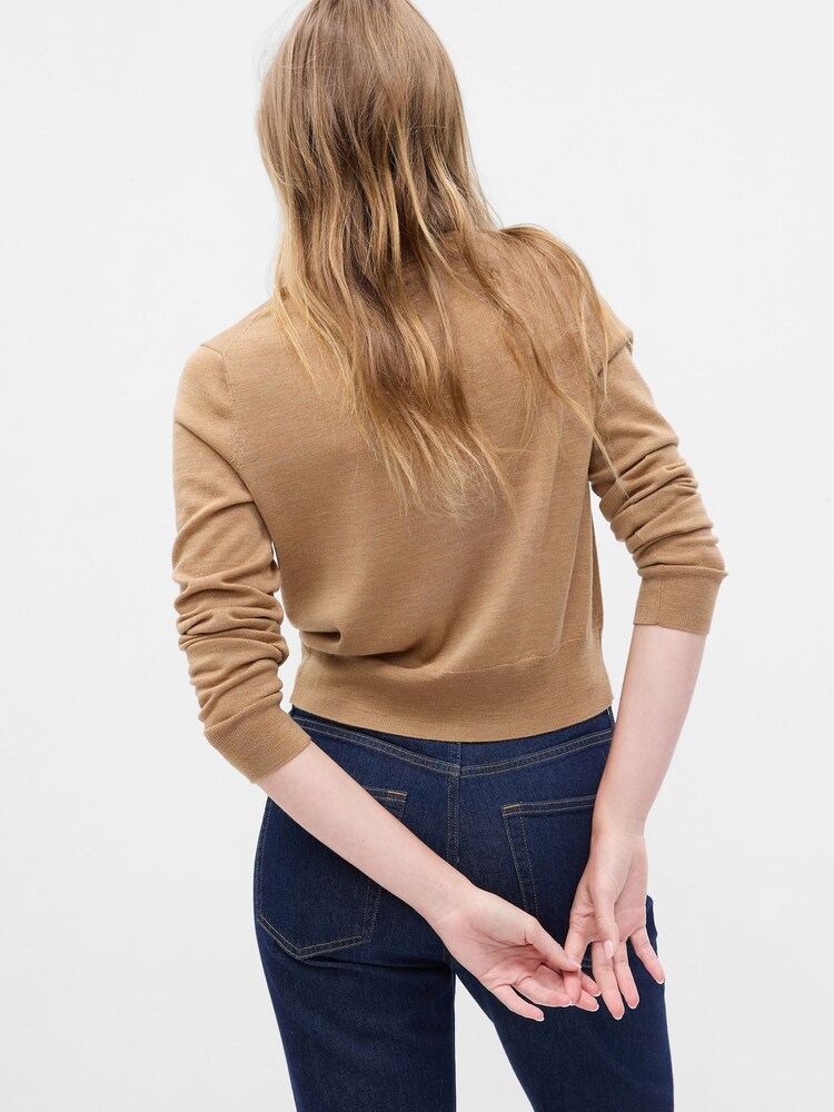 Gap Brown Merino Wool Short Cardigan - Image 2 of 2 Gap Brown Merino Wool Short Cardigan - Image 2 of 2