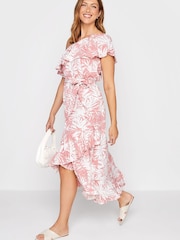 Long Tall Sally Pink Floral One Shoulder Frill Dress - Image 2 of 4