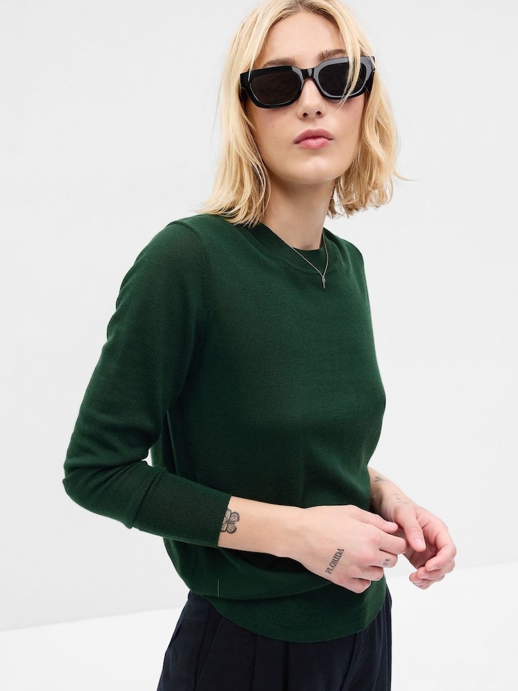 Gap Green Merino Wool Crew Neck Jumper - Image 1 of 1 Gap Green Merino Wool Crew Neck Jumper - Image 1 of 1