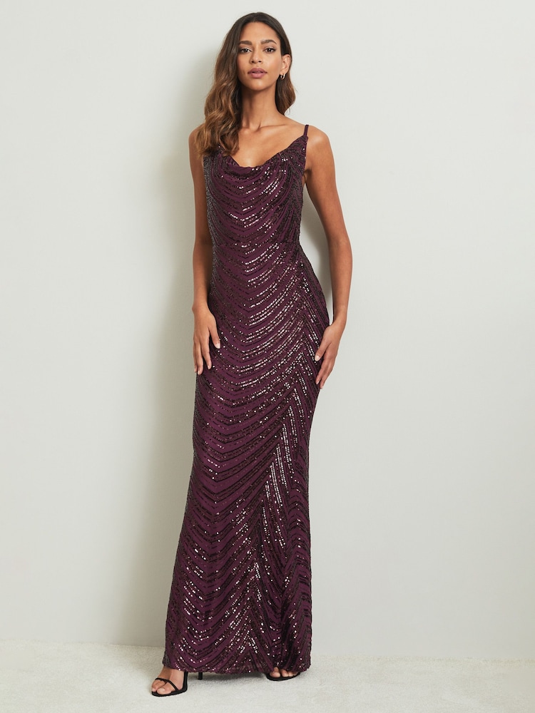 Lipsy Red Petite Paige Sequin Cami Cowl Bridesmaid Dress - Image 1 of 4