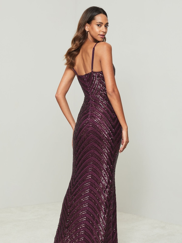 Lipsy Red Petite Paige Sequin Cami Cowl Bridesmaid Dress - Image 2 of 4