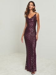 Lipsy Red Petite Paige Sequin Cami Cowl Bridesmaid Dress - Image 4 of 4