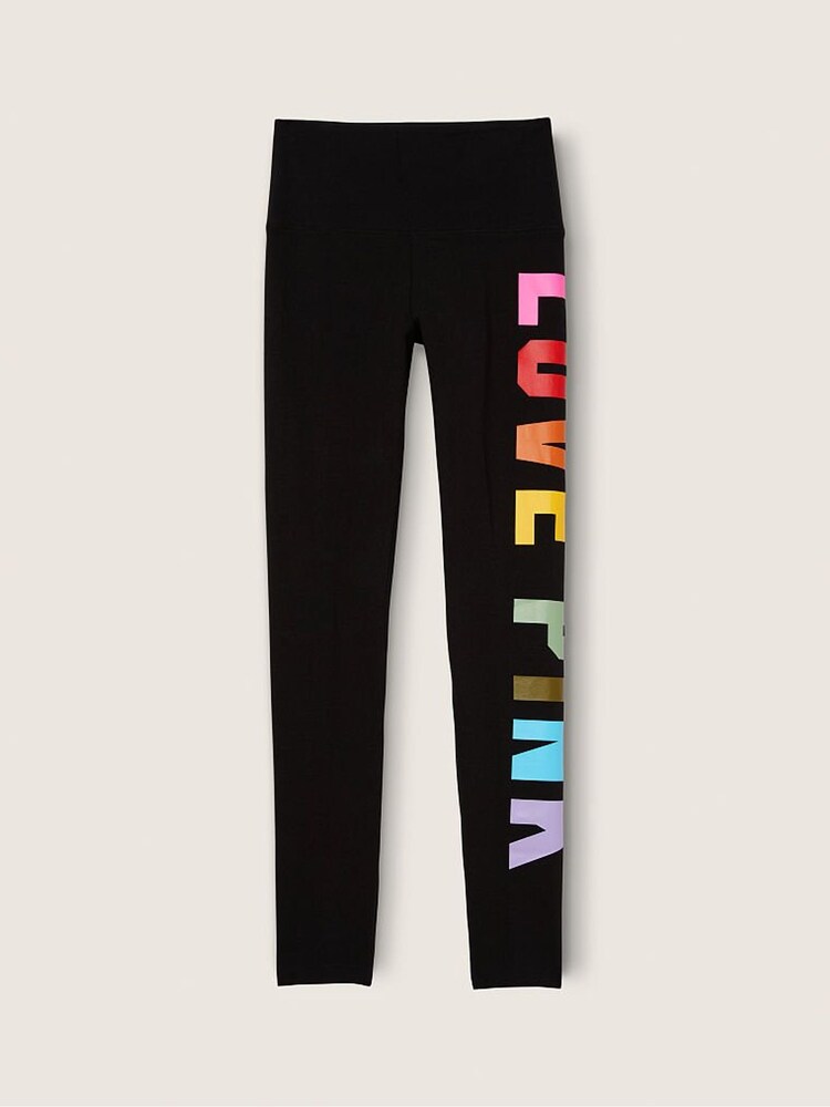 Victoria's Secret PINK Pure Black Rainbow Love Pink Cotton High Waist  Leggings - Image 4 of 4