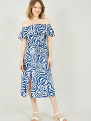 Yumi Blue Zebra Print Bardot Dress - Image 1 of 4