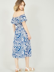Yumi Blue Zebra Print Bardot Dress - Image 2 of 4