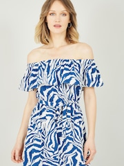 Yumi Blue Zebra Print Bardot Dress - Image 3 of 4