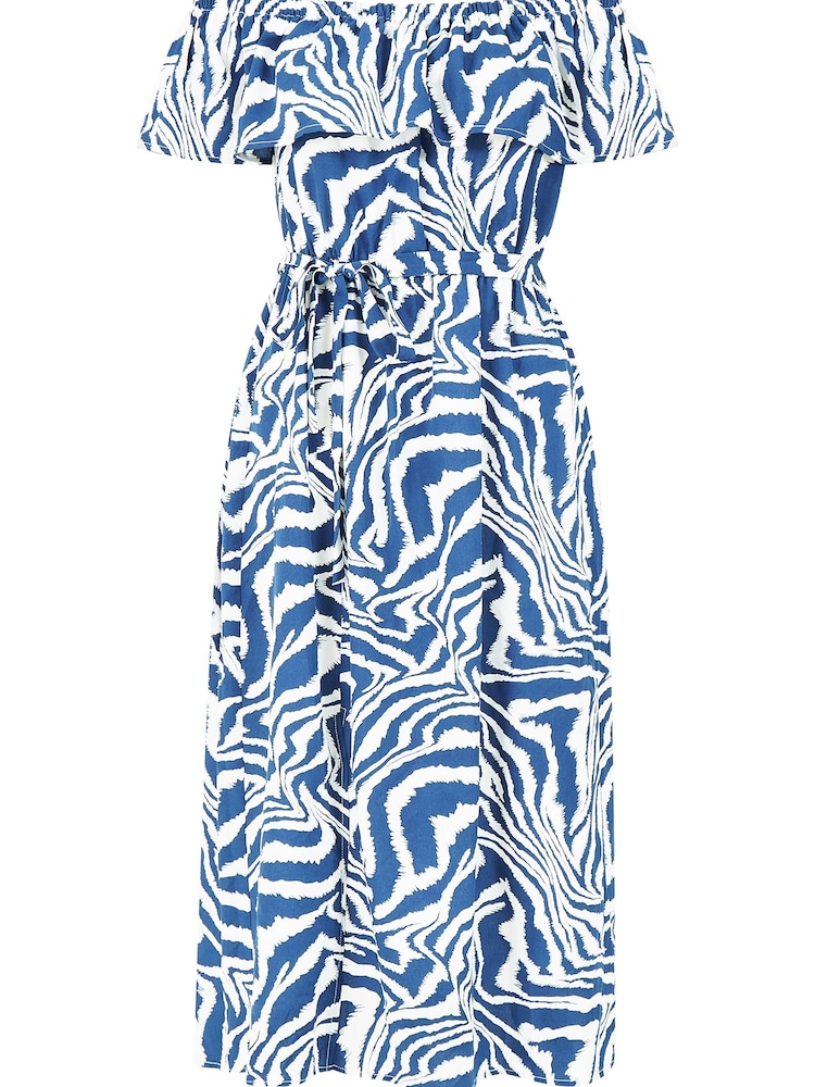 Yumi Blue Zebra Print Bardot Dress - Image 4 of 4 Yumi Blue Zebra Print Bardot Dress - Image 4 of 4