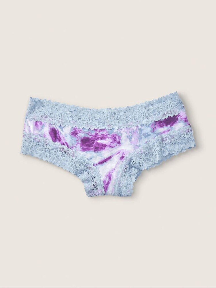 Victoria's Secret PINK Tie Dye Daisy Purple Cotton Lace Trim Cheeky Knicker - Image 1 of 1