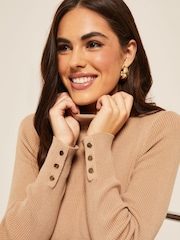 Friends Like These Camel Ribbed Roll Neck Jumper - Image 4 of 4