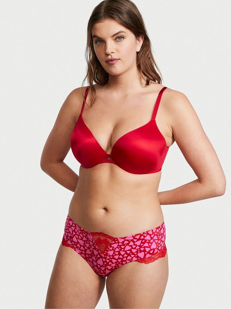 Victoria's Secret Lipstick Red Hearts Micro Lace Inset Cheeky Knickers - Image 1 of 4
