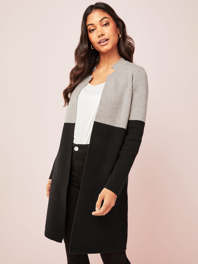Friends Like These Grey Black Longline Mock Collar Coatigan - Image 1 of 1